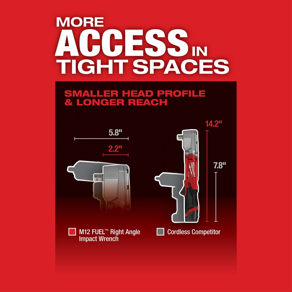 Milwaukee 2565P-20 M12 FUEL 1/2" Right Angle Impact Wrench w/ Pin Detent (Bare Tool) - 6