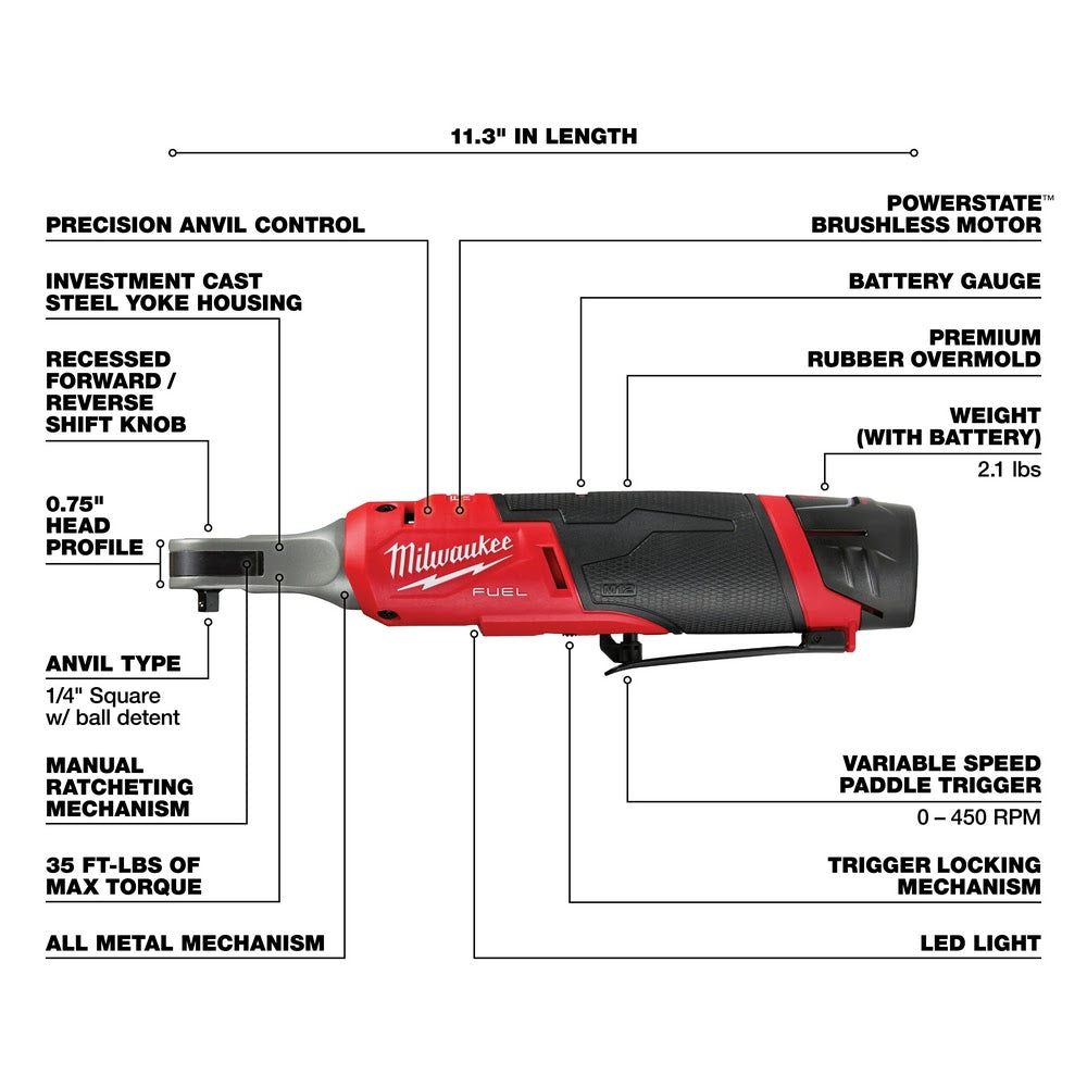 Milwaukee 2566-22 M12 FUEL™ 1/4" High Speed Ratchet (Kit) - 4