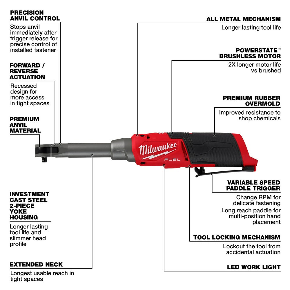 Milwaukee 2568-20 M12 FUEL 1/4" Extended Reach High Speed Ratchet - 3