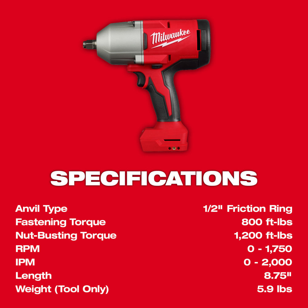 Milwaukee 2666-20 M18 Brushless 1/2" High Torque Impact Wrench w/ Friction Ring - 4