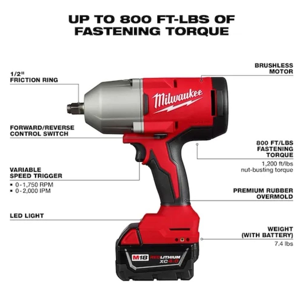 Milwaukee 2666-21B M18 18V Lithium-Ion Brushless Cordless 1/2 in. Impact Wrench with Friction Ring Kit - 3