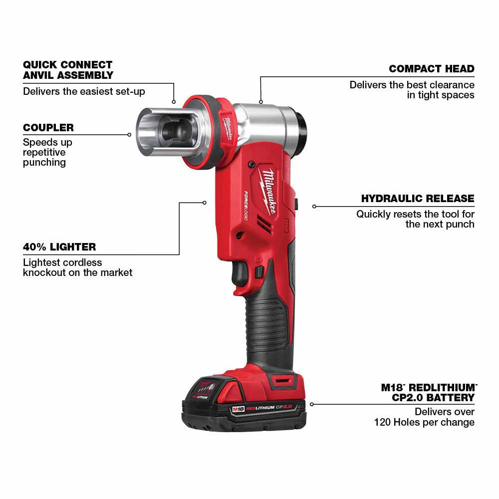 Milwaukee 2676-23 FORCELOGIC M18 10-Ton Knockout Tool 1/2" to 4" Kit - 5