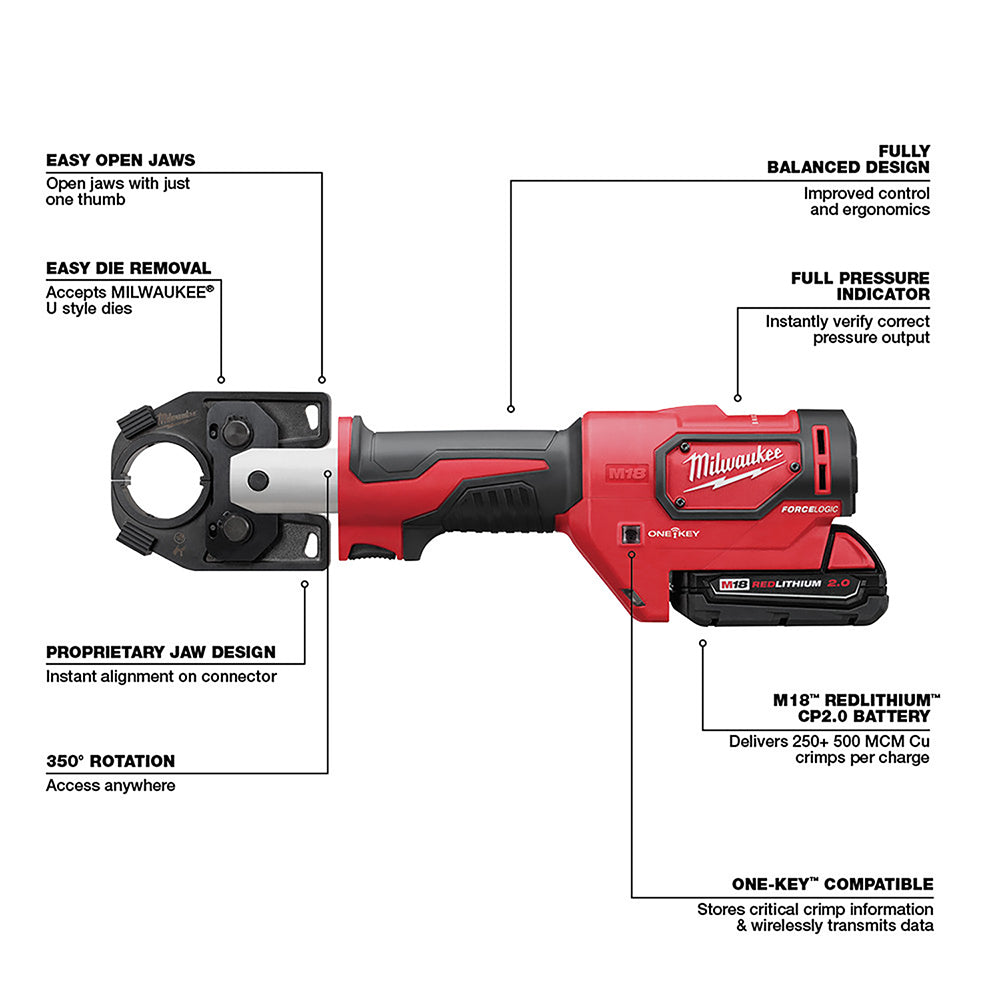 Milwaukee 2679-22 M18 FORCE LOGIC 600 MCM Crimper Kit - 7