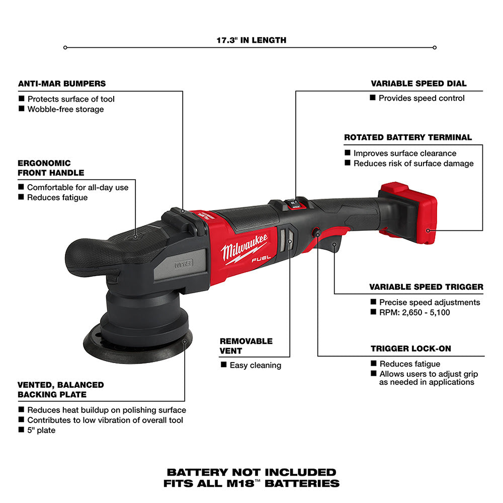 Milwaukee 2684-20 M18 FUEL 15mm Random Orbital Polisher - 10