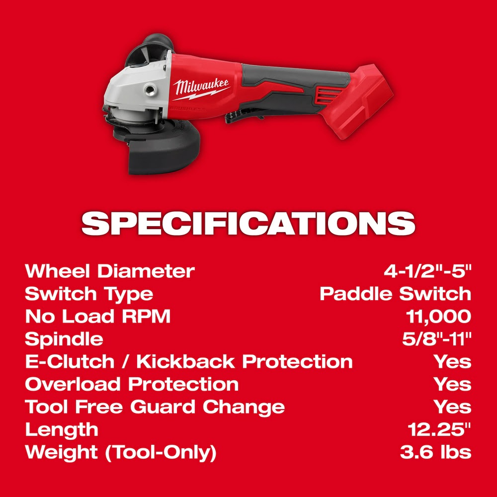 Milwaukee 2686-20 M18 Brushless 4-1/2" / 5" Cut-Off Grinder, Paddle Switch - 4