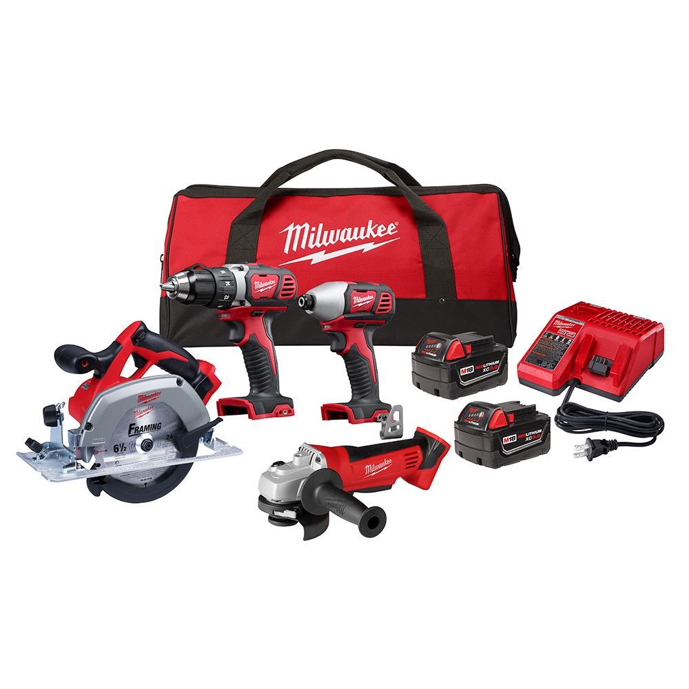 Milwaukee 2691-24GC M18 18V Lithium-Ion Cordless Combo Tool Kit (4-Tool) W/ (2) 3.0Ah Batteries, Charger