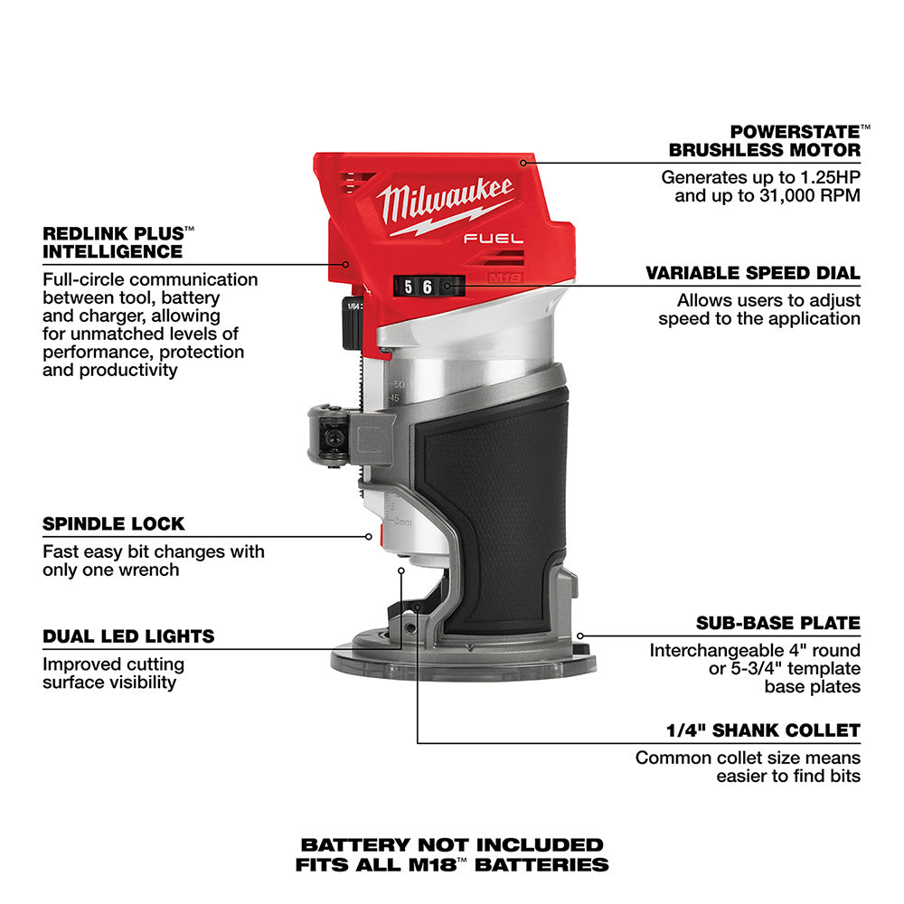 Milwaukee 2723-20 M18 FUEL COMPACT ROUTER (BARE) - 7