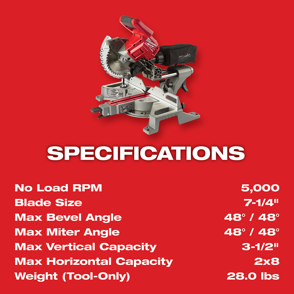 Milwaukee  2733-20 M18 FUEL 7-1/4" Dual Bevel Sliding Compound Miter Saw Bare Tool - 8