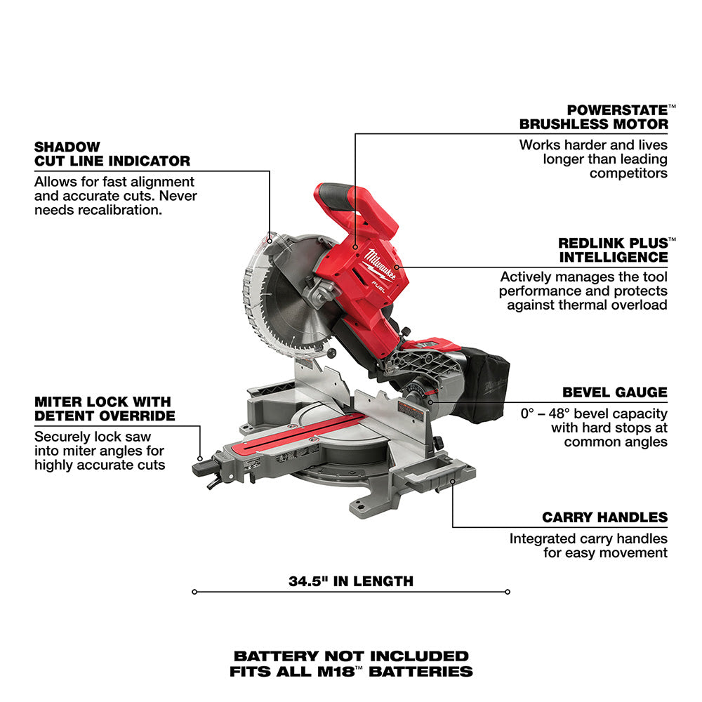 Milwaukee 2734-20 M18 FUEL Dual Bevel Sliding Compound Miter Saw Bare Tool - 7