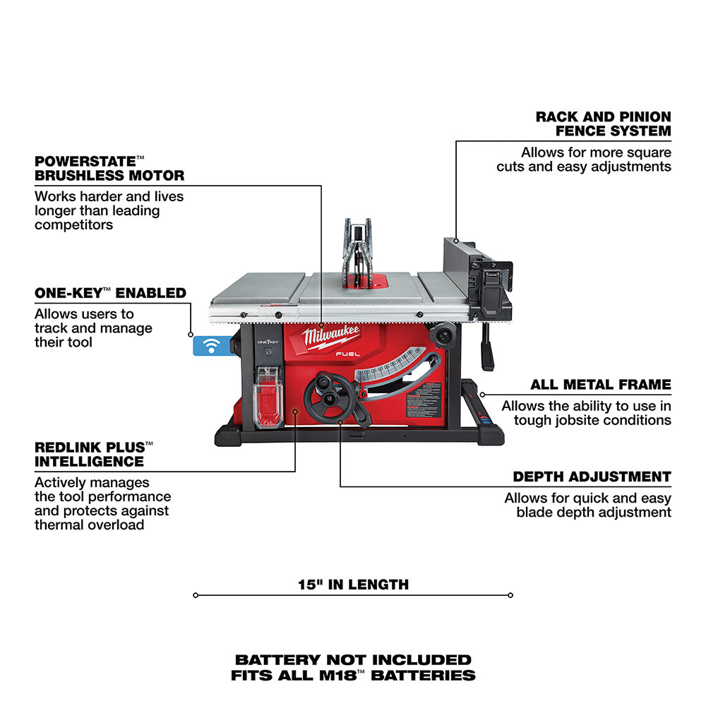 Milwaukee 2736-20 M18 FUEL 8-1/4" Table Saw with One-Key - 7