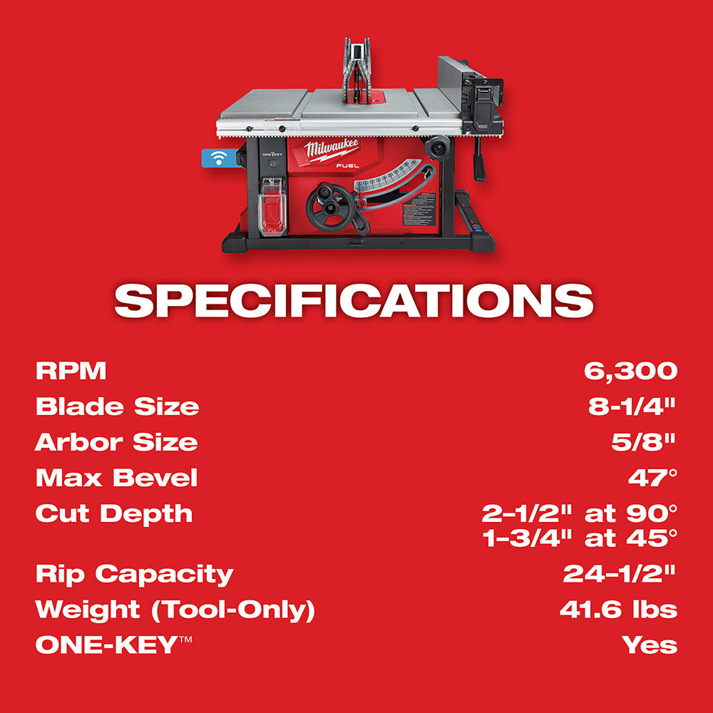 Milwaukee 2736-20 M18 FUEL 8-1/4" Table Saw with One-Key - 8