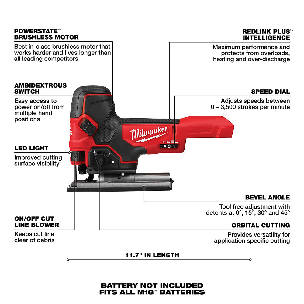 Milwaukee 2737B-20 M18 FUEL Barrel Grip Jig Saw Bare Tool - 7