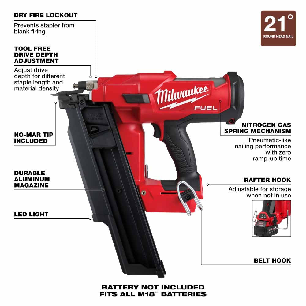 Milwaukee  2744-20 M18 FUEL™ 21 Degree Framing Nailer - 5