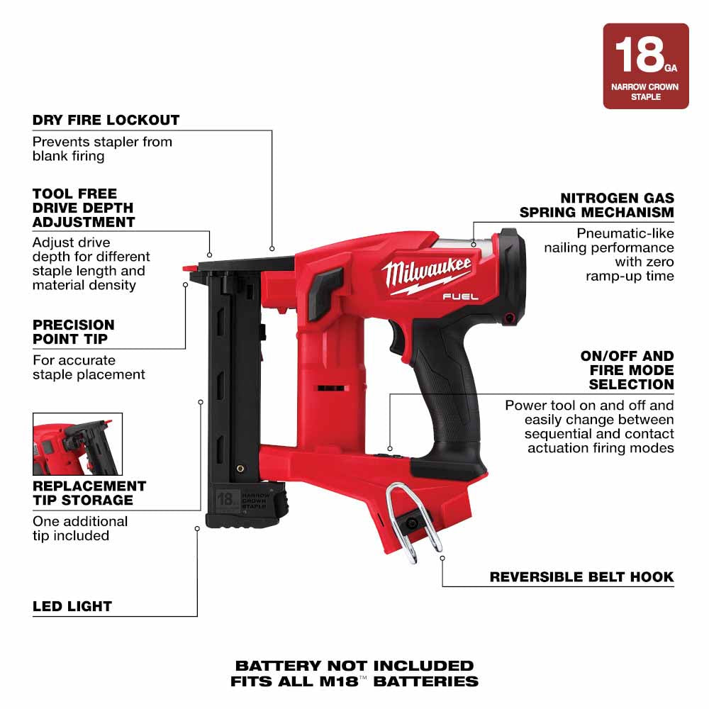 Milwaukee 2749-20 M18 FUEL 18GA 1/4" NARROW CROWN STAPLER- TOOL ONLY - 5