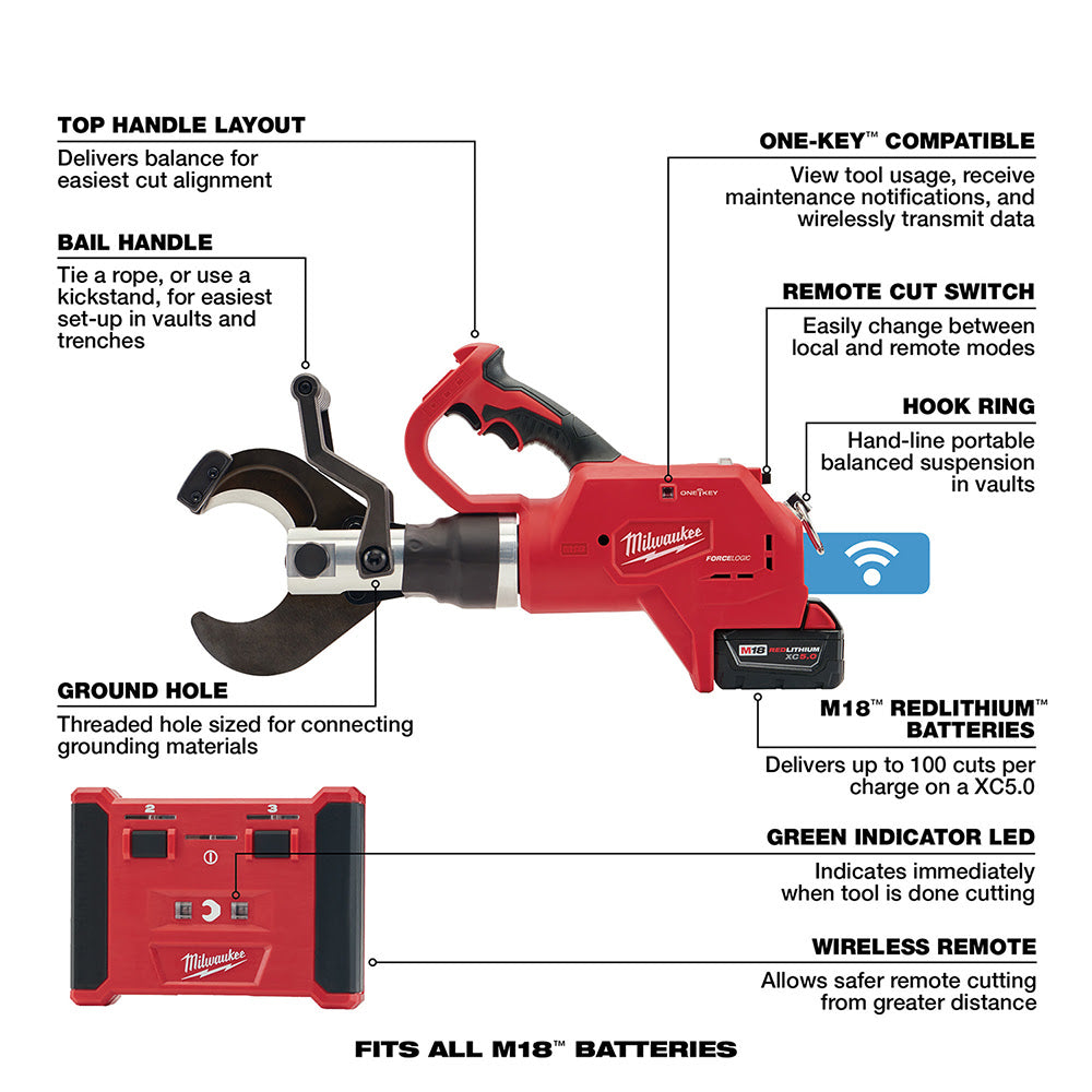 Milwaukee 2776R-21 M18 FORCE LOGIC 3” Underground Cable Cutter, Wireless Remote - 5