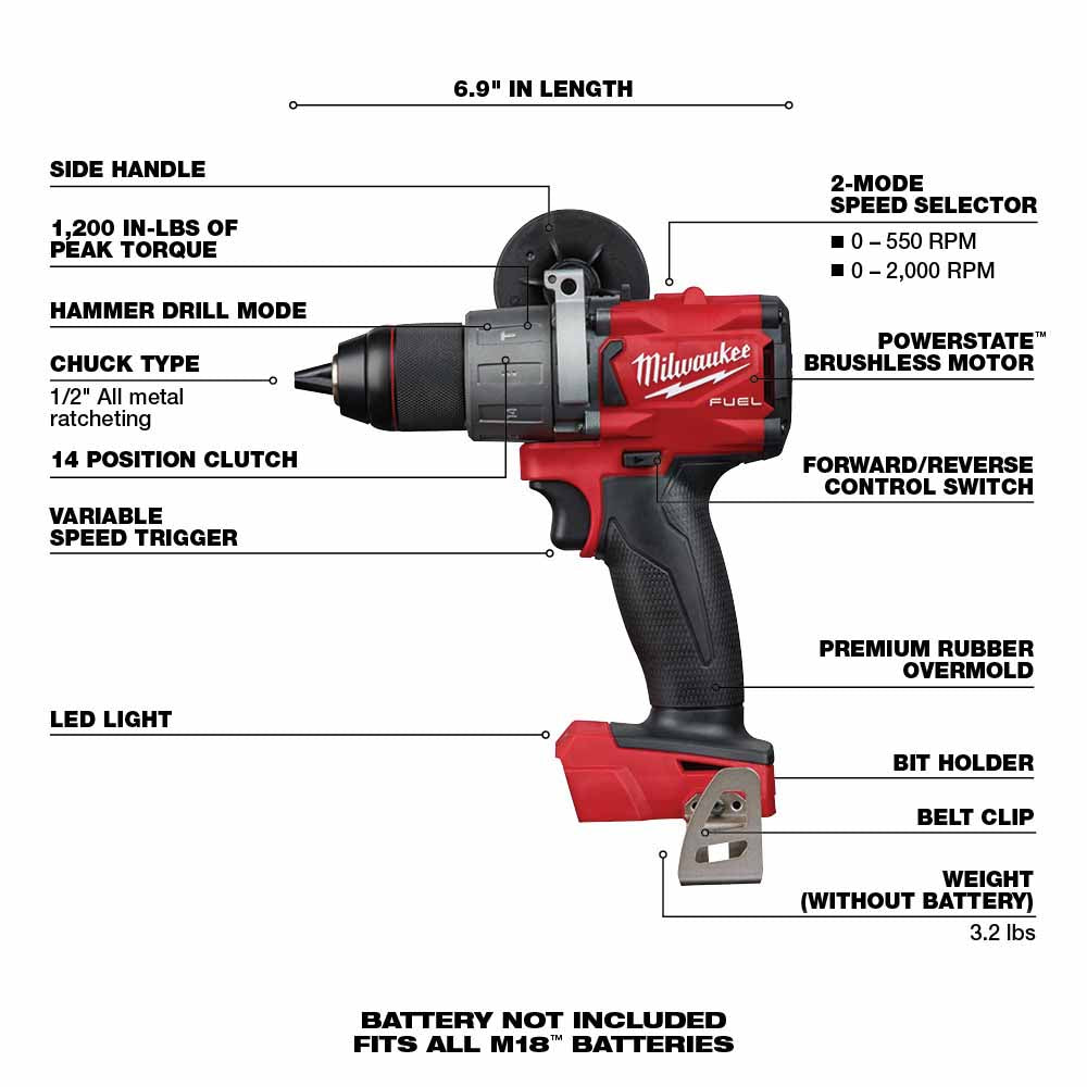 Milwaukee 2804-20 M18 FUEL 1/2" Hammer Drill, Bare Tool - 4