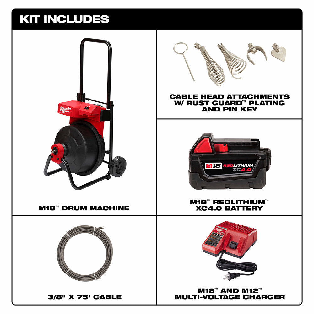 Milwaukee 2817A-21 M18 Drum Machine for 3/8"-1/2" Cable - 4