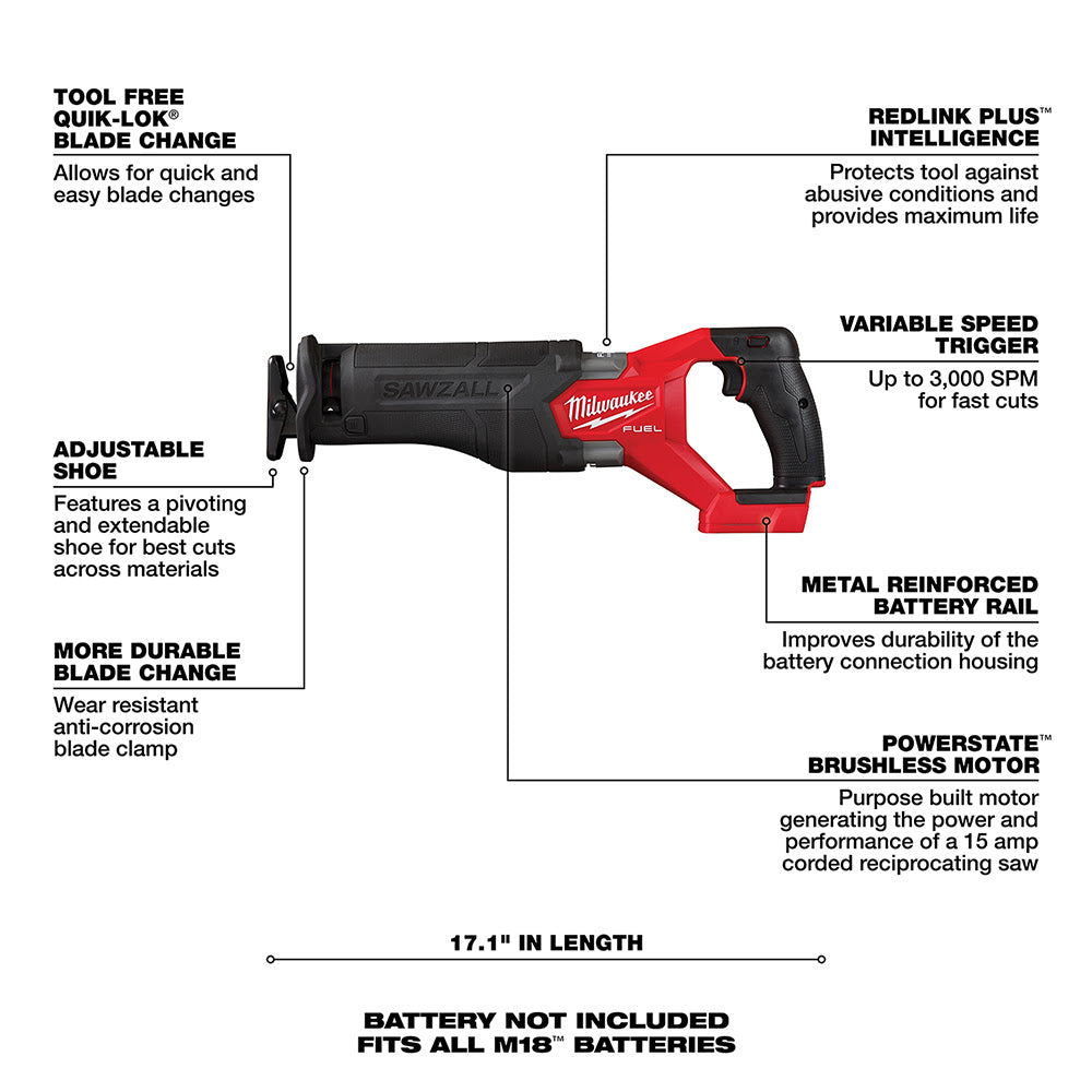 Milwaukee  2821-20 M18 FUEL™ SAWZALL® Recip Saw - 6