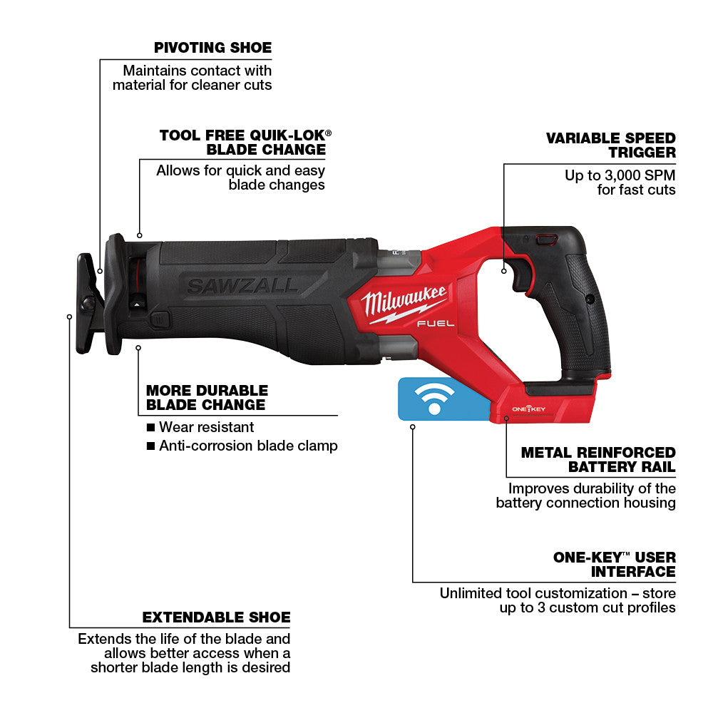 Milwaukee  2822-20 M18 FUEL™ SAWZALL® Recip Saw W/ One-Key™ - 14