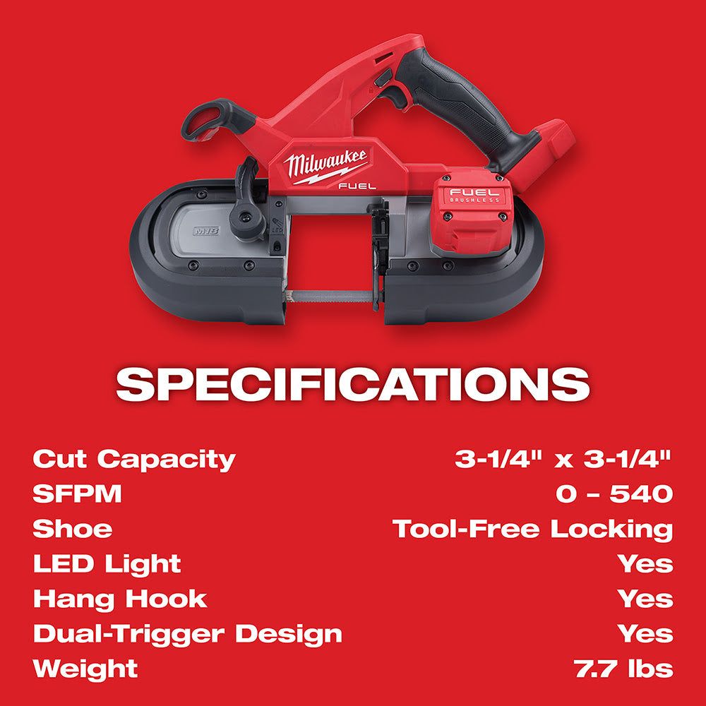 Milwaukee 2829S-20 M18 Fuel Compact Dual-Trigger Band Saw - 8