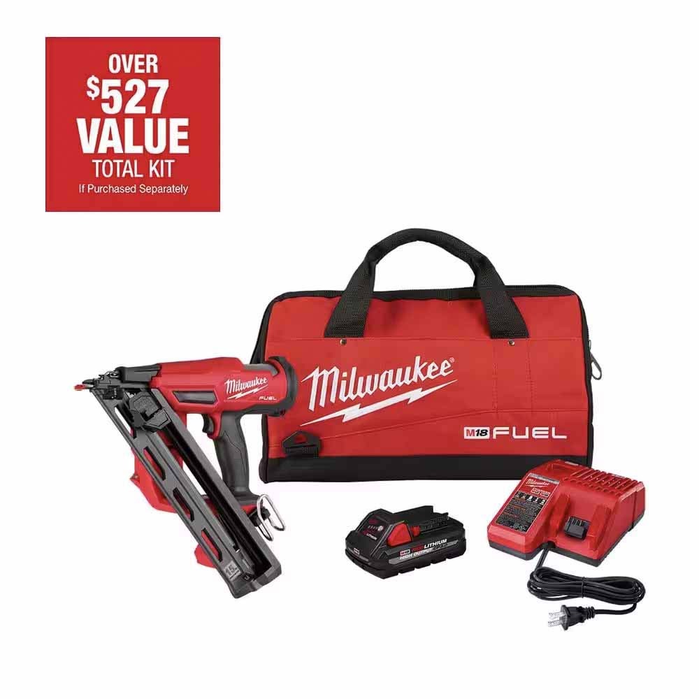 Milwaukee 2839-21HO M18 FUEL Lithium-Ion Brushless Cordless Gen II 15-Gauge Angled Finish Nailer With M18 with 3.0Ah Battery and Charger