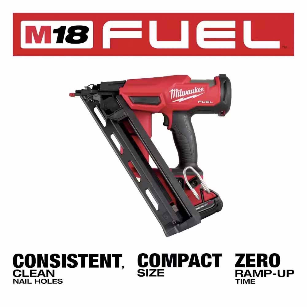 Milwaukee 2839-21HO M18 FUEL Lithium-Ion Brushless Cordless Gen II 15-Gauge Angled Finish Nailer With M18 with 3.0Ah Battery and Charger - 3