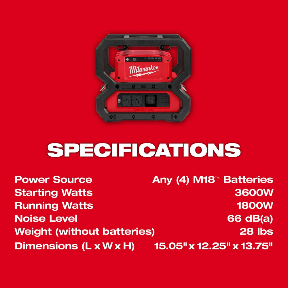 Milwaukee 2845-20 M18 CARRY-ON 3600W/1800W Power Supply - 9