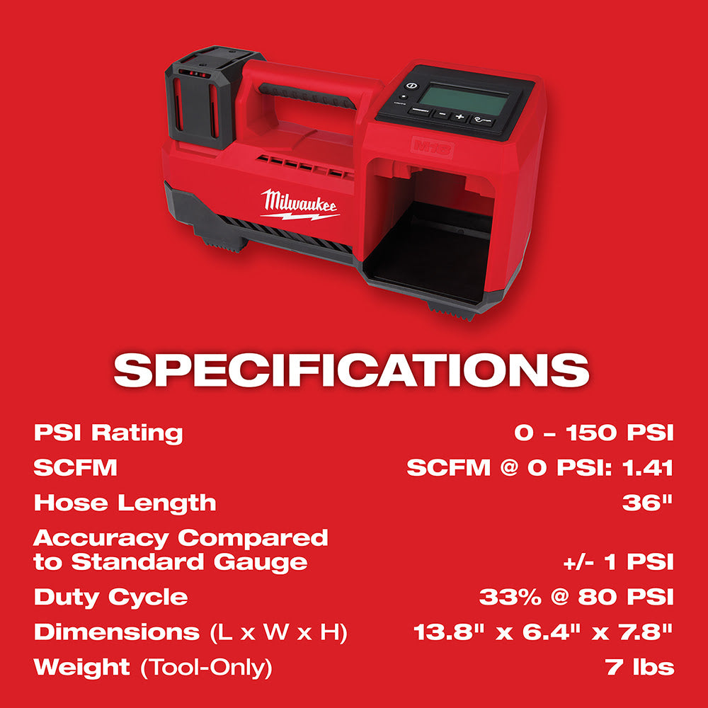 Milwaukee 2848-20 M18 Compact Tire Inflator, Tool Only - 5