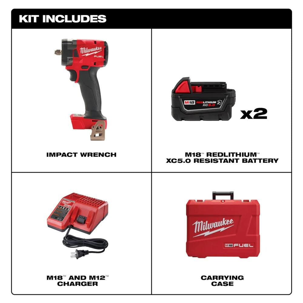 Milwaukee 2854-22R M18 FUEL 3/8 " Compact Impact Wrench w/ Friction Ring Kit - 6