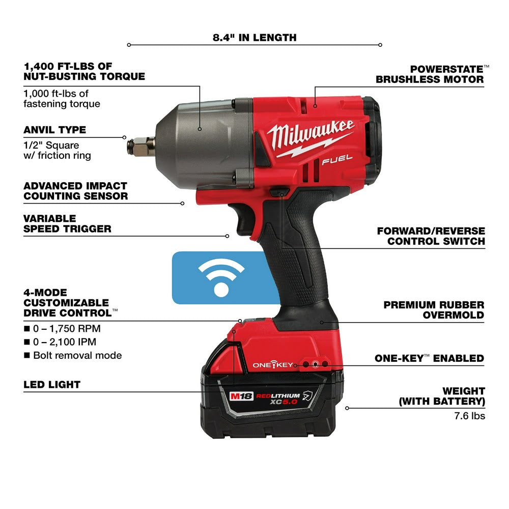 Milwaukee 2863-22R M18 FUEL w/ ONE-KEY High Torque Impact Wrench 1/2" Friction Ring Kit - 8