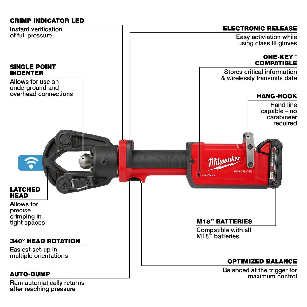 Milwaukee 2876-22 M18 FORCE LOGIC 11T Dieless Latched Linear Utility Crimper - 3