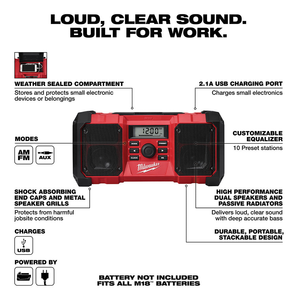 Milwaukee 2890-20 M18 Jobsite Radio - 7