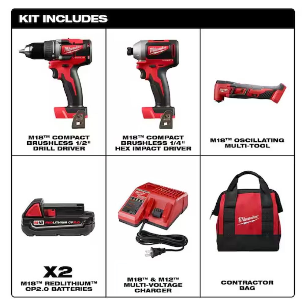 Milwaukee 2892-22CTM M18 18V Lithium-Ion Brushless Cordless Compact Drill/Impact Combo Kit (2-Tool) W/ (2) 2.0Ah Batteries, Charger & Bag - 5