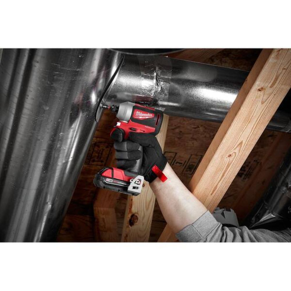 Milwaukee 2892-22CTM M18 18V Lithium-Ion Brushless Cordless Compact Drill/Impact Combo Kit (2-Tool) W/ (2) 2.0Ah Batteries, Charger & Bag - 11