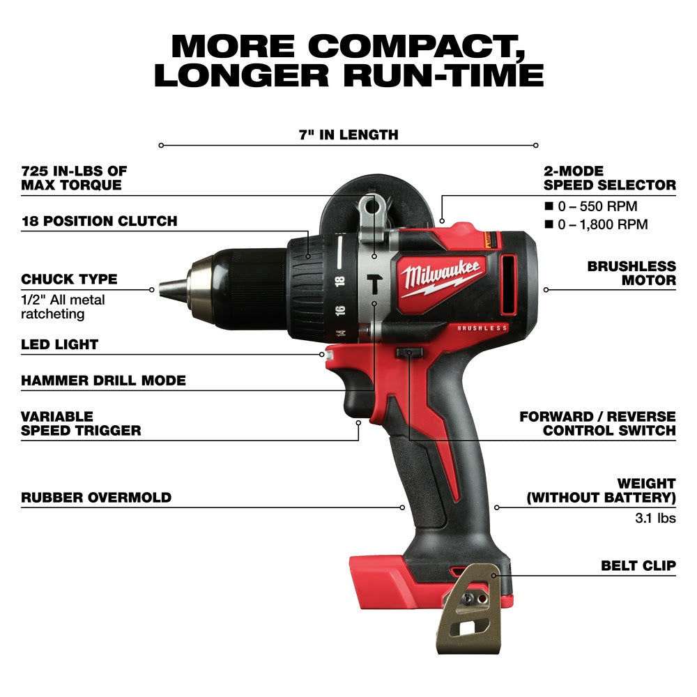 Milwaukee 2893-22CX M18 Brushless Hammer Drill/Impact Combo Kit 2.0,4.0 - 6