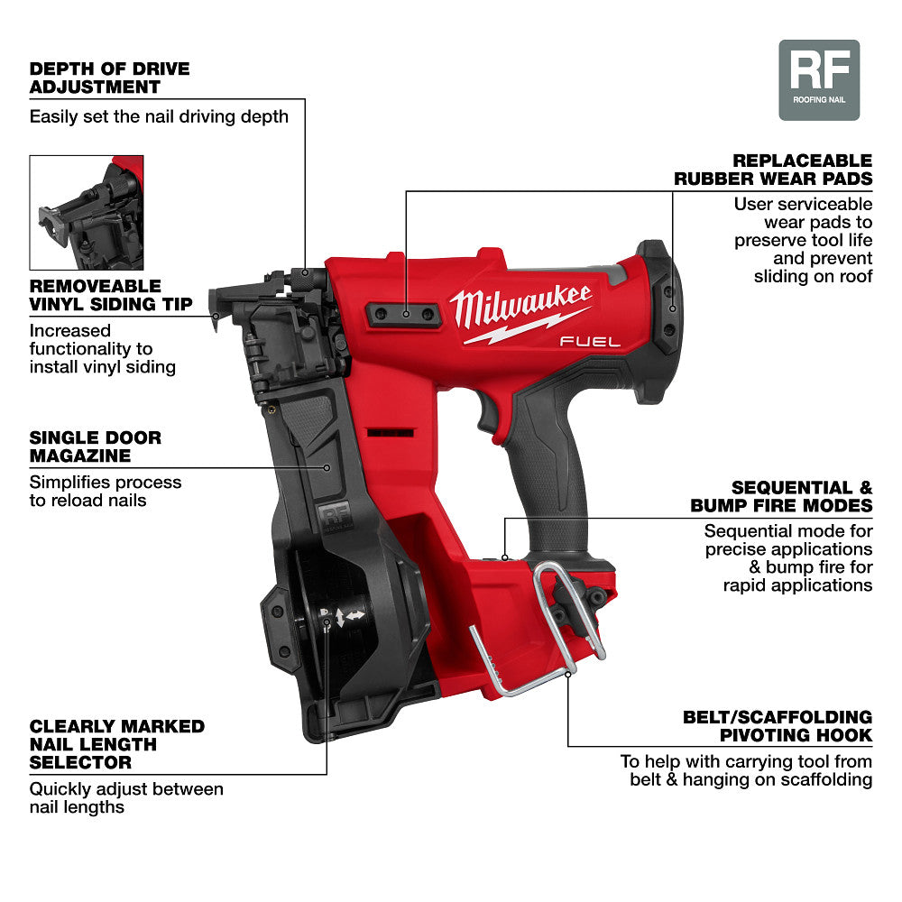 Milwaukee 2909-20 M18 FUEL Coil Roofing Nailer - 2