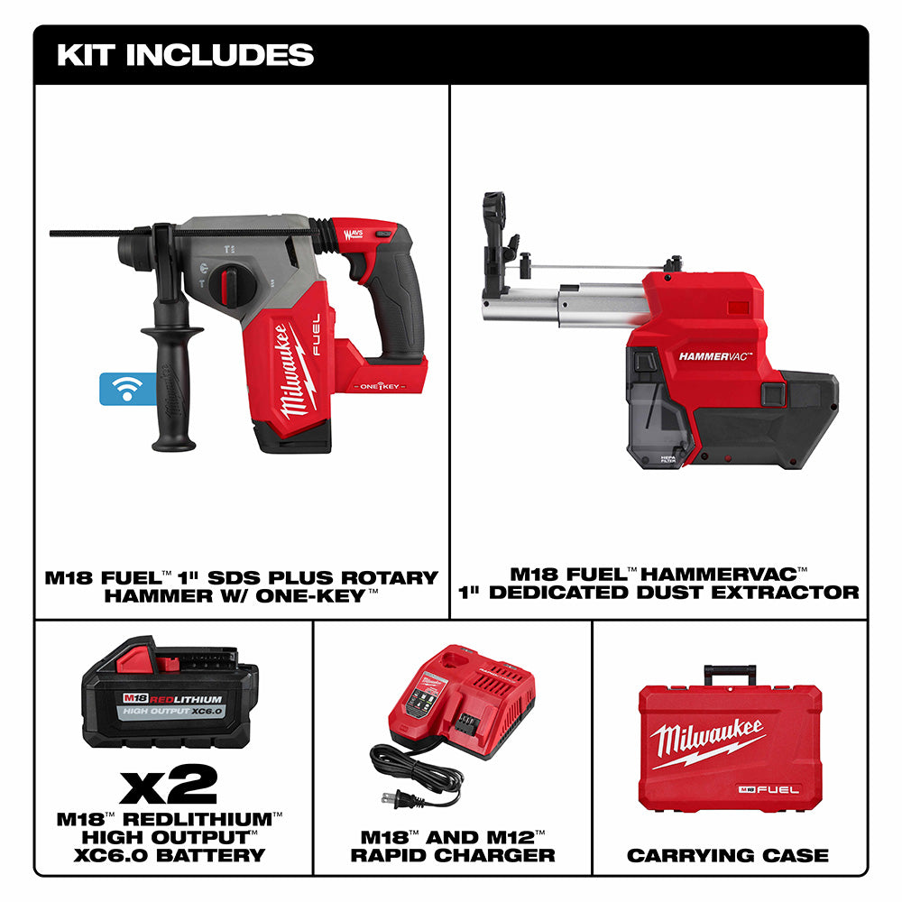 Milwaukee 2914-22DE M18 FUEL™ 1" SDS Plus Rotary Hammer w/ ONE-KEY™ Dust Extractor Kit - 4