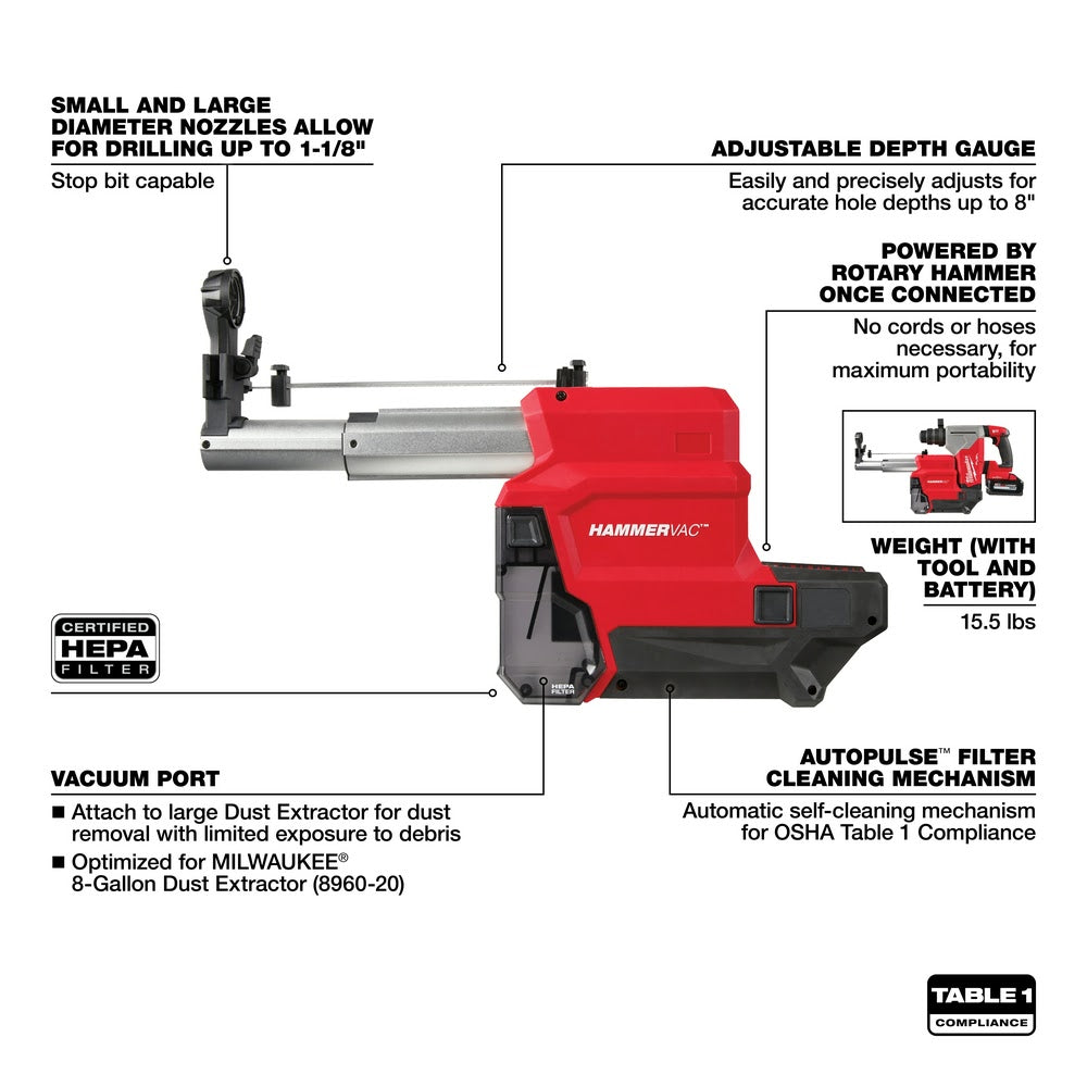 Milwaukee 2915-DE M18 FUEL HAMMERVAC 1-1/8" Dedicated Dust Extractor - 4