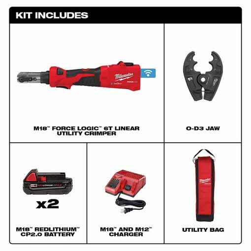 Milwaukee 2978-22O M18™ FORCE LOGIC™ 6T Linear Utility Crimper Kit w/ O-D3 Jaw  (2978-220) - 5