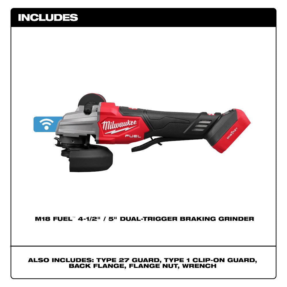 Milwaukee 2986-20 M18 FUEL 4-1/2" / 5" Dual-Trigger Braking Grinder - 2