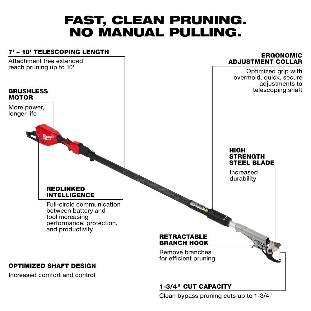 Milwaukee 3008-20 M18 Brushless Telescoping Pole Pruning Shears - 2