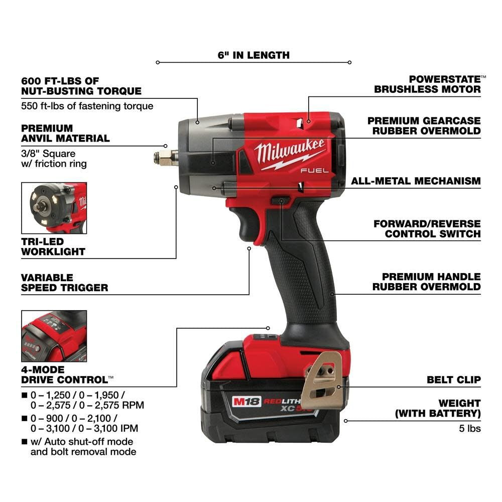 Milwaukee 3010-22 M18 FUEL 1/2" HTIW & 3/8" MTIW Automotive Combo Kit - 3