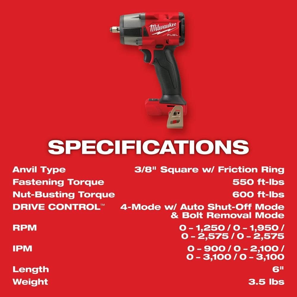 Milwaukee 3010-22 M18 FUEL 1/2" HTIW & 3/8" MTIW Automotive Combo Kit - 9