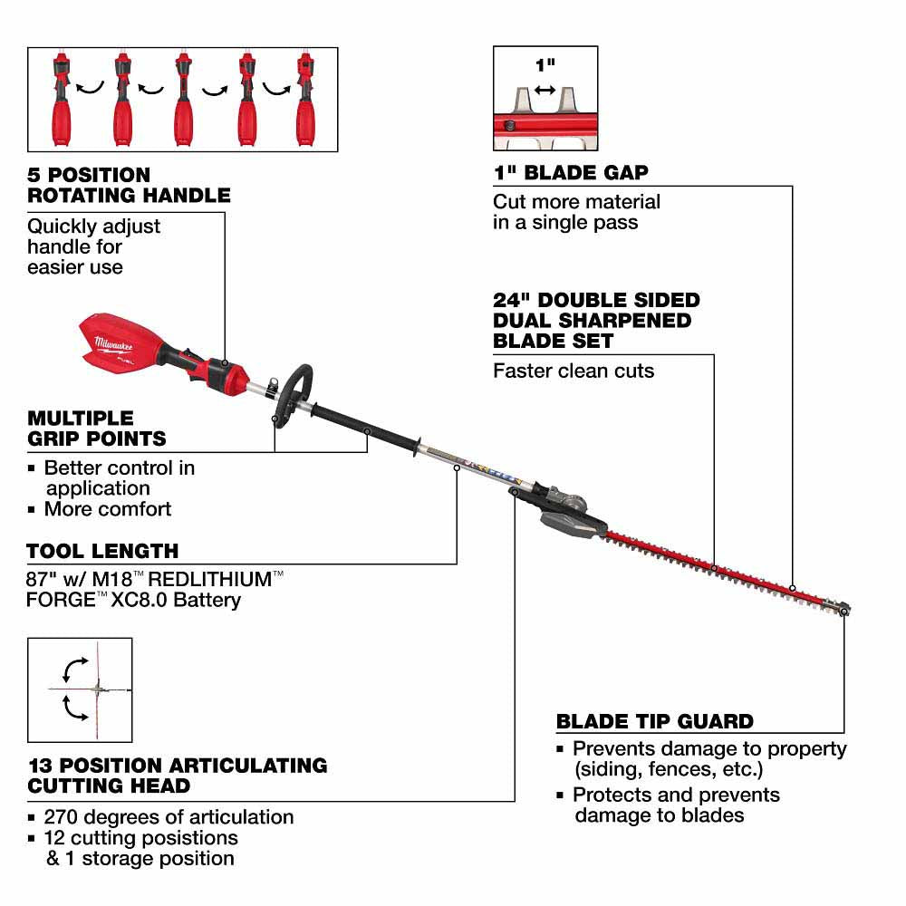 Milwaukee 3012-20 M18 FUEL Pole Articulating Hedge Trimmer - 2