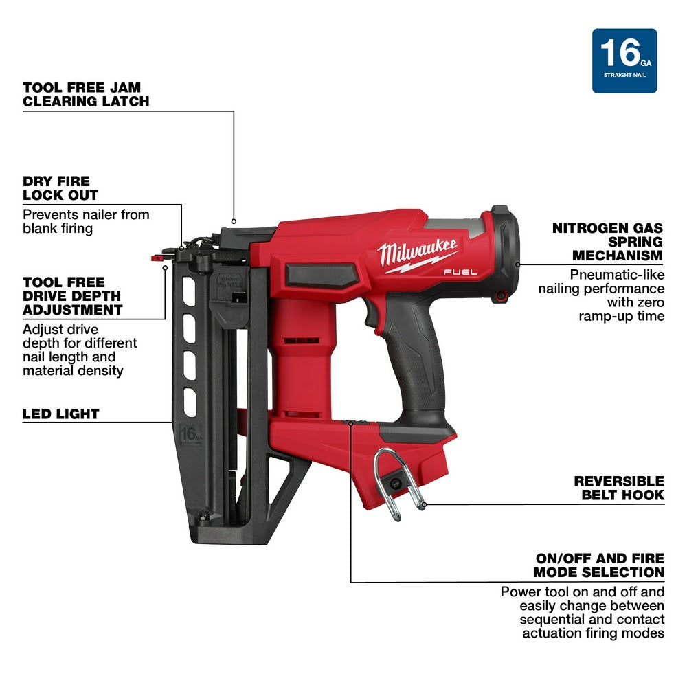 Milwaukee 3020-20 M18 FUEL 16 Gauge Straight Finish Nailer - 4