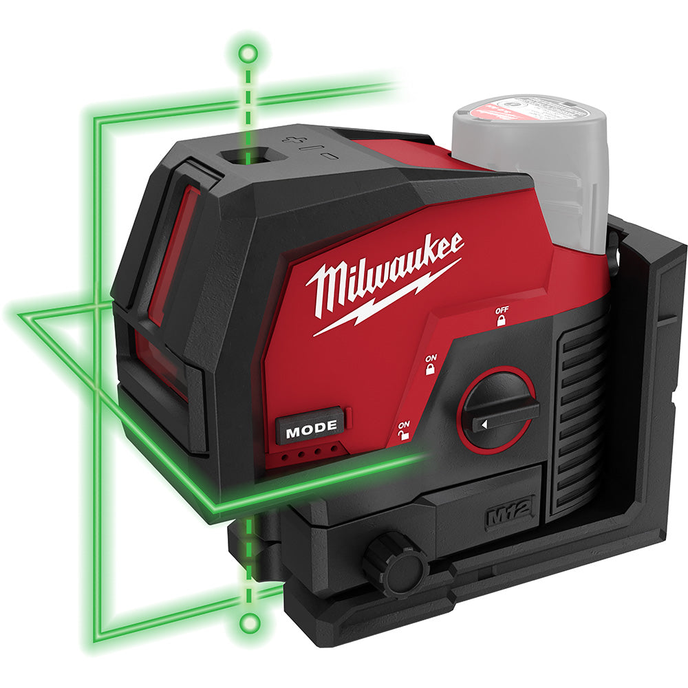 Milwaukee 3622-20 M12™ Green Cross Line and Plumb Points Laser - 3