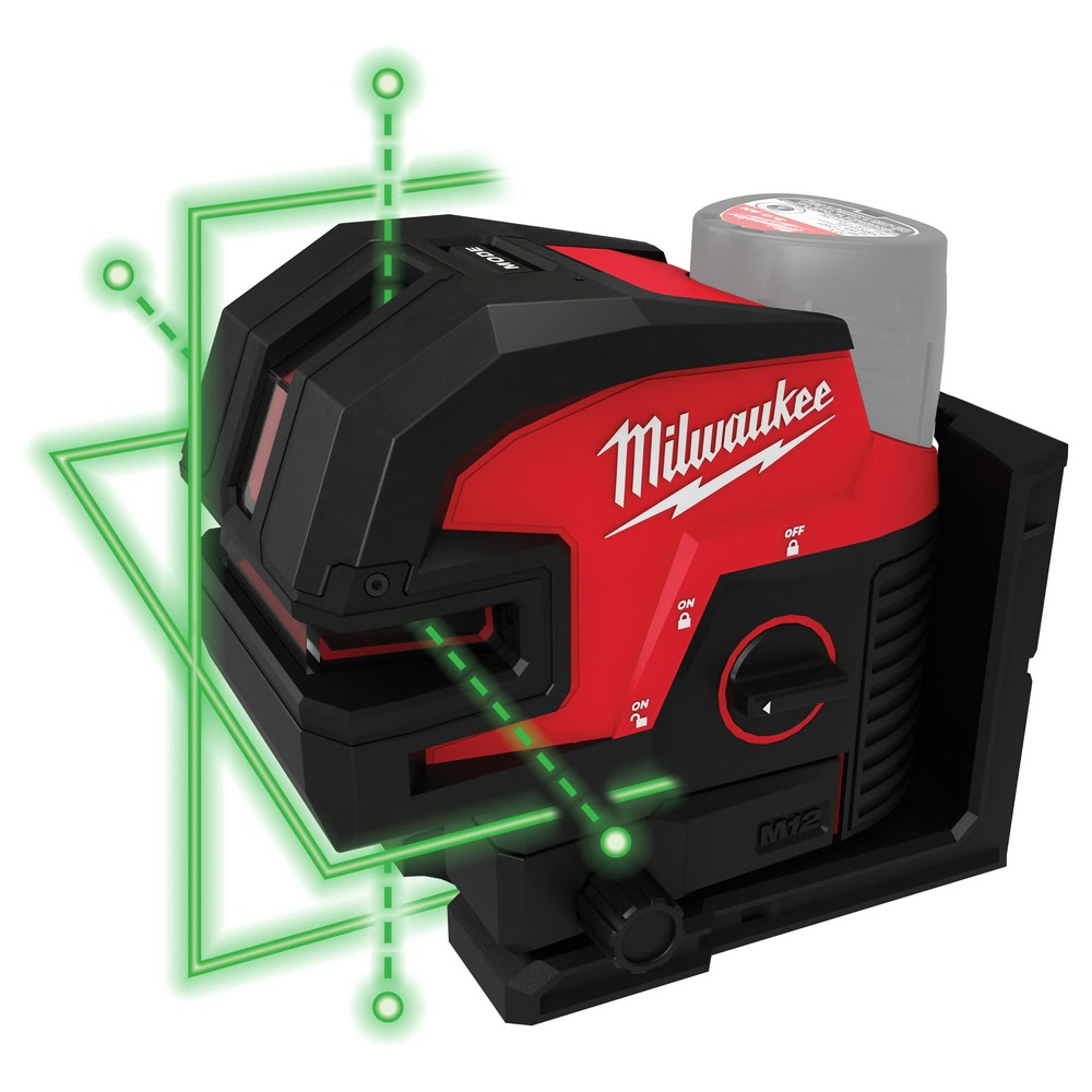 Milwaukee 3624-20 M12 Green Laser - Cross Line & 4-Points