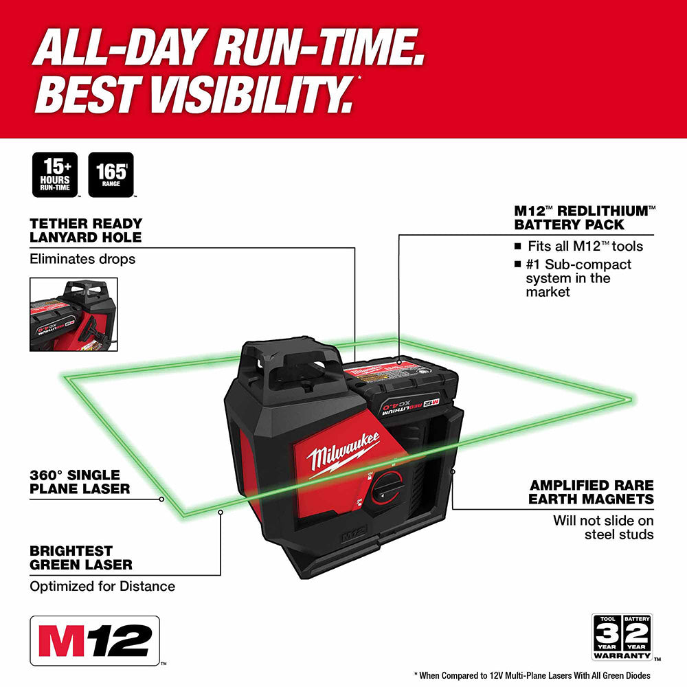 Milwaukee 3631-20 M12 Green Single Plane Laser - 3