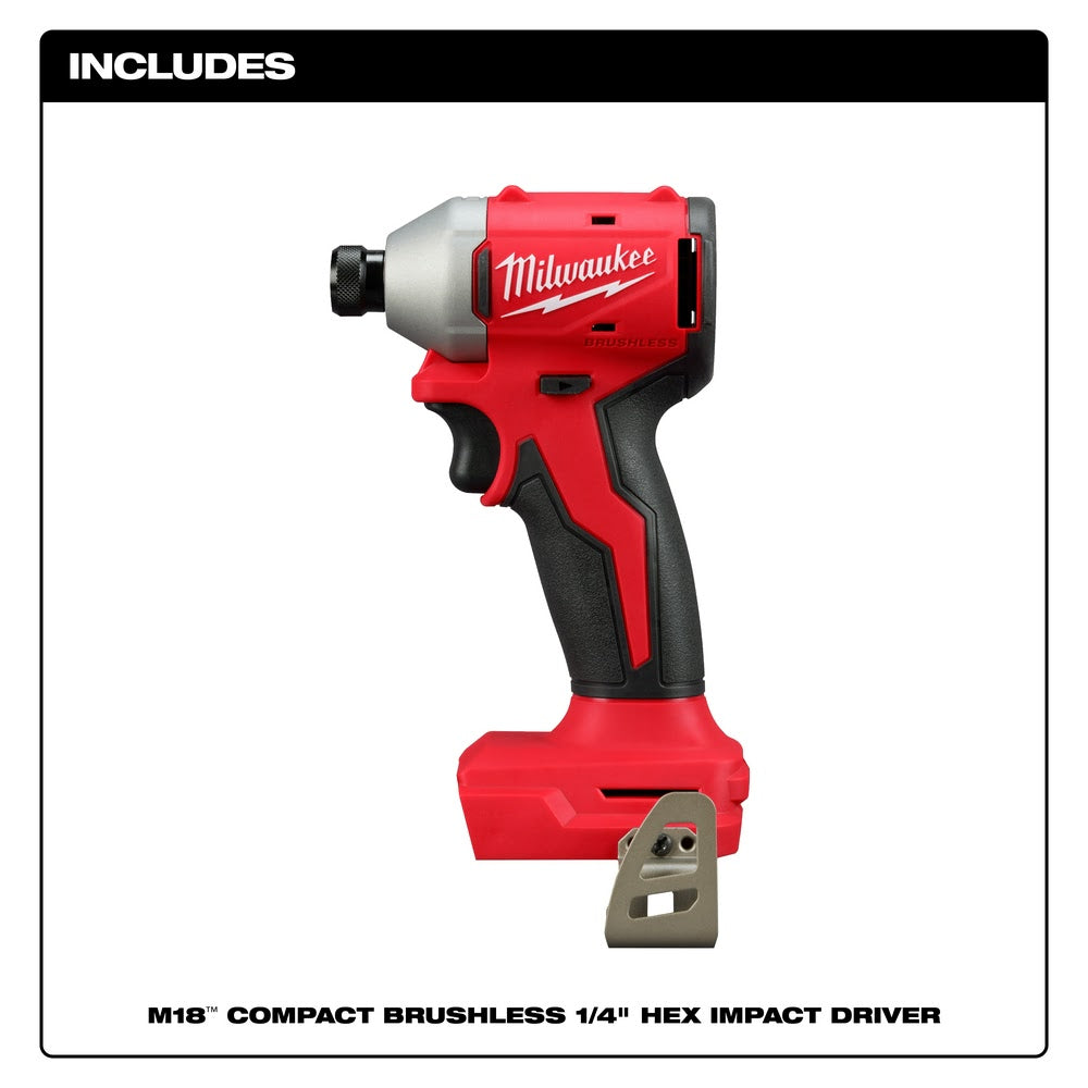 Milwaukee 3650-20 M18 Compact Brushless 1/4" Hex Impact Driver - 3