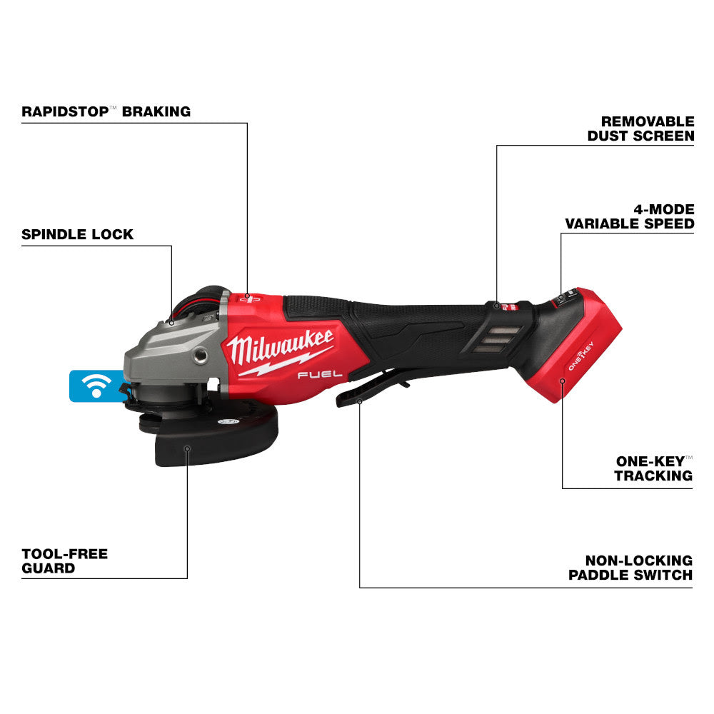 Milwaukee 3672-20 M18 FUEL 4-1/2"-6" Variable Speed Braking Grinder, Paddle Switch w/ ONE-KEY - 3